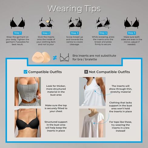 Bra Pads Inserts, Sticky Bra Inserts Push Up For Swimsuit, Silicone Bra Cups Inserts For Bikini Small Breast A-B Cups in Saudi Arabia