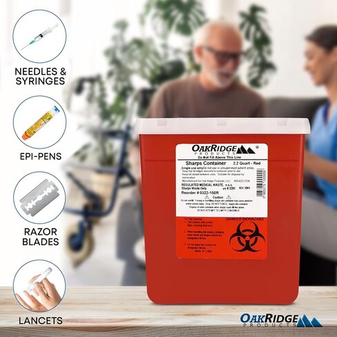 Oakridge Products Transparent Sharps Container for Home Use and Professional 2.2 Quart (3-Pack), Touchless Biohazard Needle and Syringe Disposal, Rotating Lid, CDC Certified in Saudi Arabia
