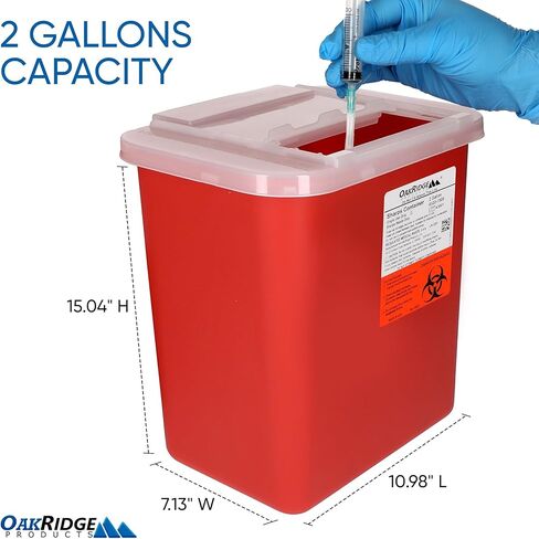 Oakridge Products Large Sharps Container for Home Use and Professional 2 Gallon (3-Pack) with Sliding Top, Biohazard Needle and Syringe Disposal, CDC Certified in Saudi Arabia