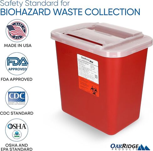 Oakridge Products Large Sharps Container for Home Use and Professional 2 Gallon (3-Pack) with Sliding Top, Biohazard Needle and Syringe Disposal, CDC Certified in Saudi Arabia