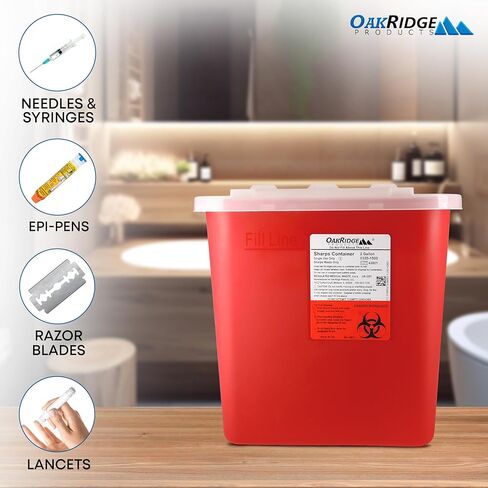 Oakridge Products Large Sharps Container for Home Use and Professional 2 Gallon (3-Pack) with Sliding Top, Biohazard Needle and Syringe Disposal, CDC Certified in Saudi Arabia
