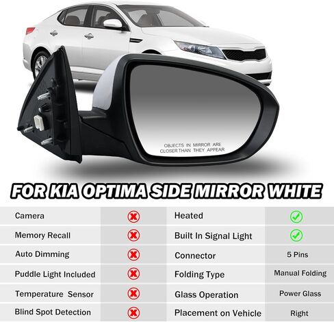 For Kia Optima 2011 2012 2013 Power With Turn Signal Side Door View Mirror Passenger Right（White） in Saudi Arabia
