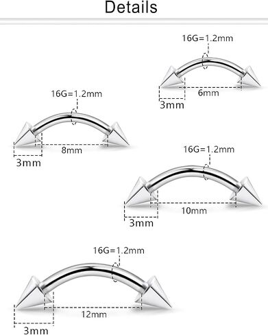 Dyknasz Internally Threaded Eyebrow Piercing Jewelry Titanium Curved Barbell Tiny Eyebrow Ring Vertical Labret Lip Jewelry Ear Rook Small Belly Button Ring for Women Men 16g 6mm/8mm/10mm/12mm in Kuwait