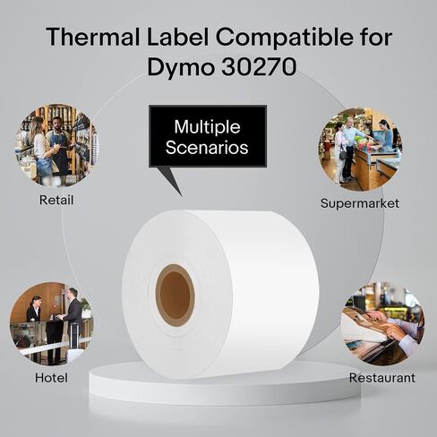 استبدال ورق DYMO الأبيض المستمر 30270 ورق الإيصالات المستمر غير اللاصق 2-1/4 بوصة × 249 قدم لكاتب الملصقات 400 450 Duo 450 Turbo 4XL 300 310 ورق بطاقات الائتمان لملصقات الطابعة in Kuwait