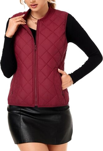 Fuinloth Women's Quilted Vest, Rib Collar Lightweight Zip Padded Gilet in Saudi Arabia
