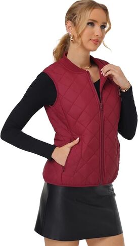Fuinloth Women's Quilted Vest, Rib Collar Lightweight Zip Padded Gilet in Saudi Arabia