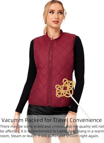 Fuinloth Women's Quilted Vest, Rib Collar Lightweight Zip Padded Gilet in Saudi Arabia