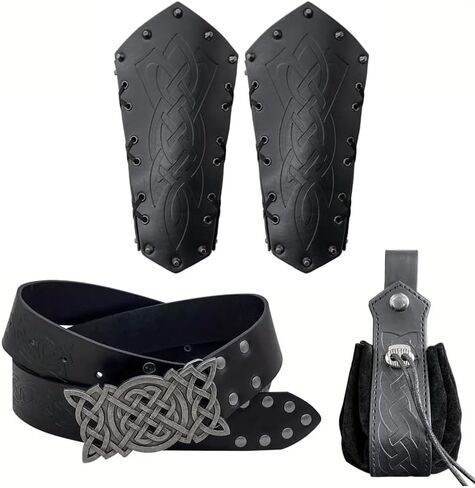 Viking Embossed Buckle Belt Arm Bracers, Nordic Faux Leather Knight Belt Arm Gauntlets, Retro Medieval Warrior Belt for LARP Cosplay Halloween Black in Saudi Arabia