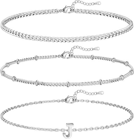 3PCS White Gold Initial Bracelets for Women Dainty 14K Gold Bracelet Stack Letter Link Charm A-Z Monogram Bracelet Anti Tarnish Jewelry Gifts for Women in Saudi Arabia
