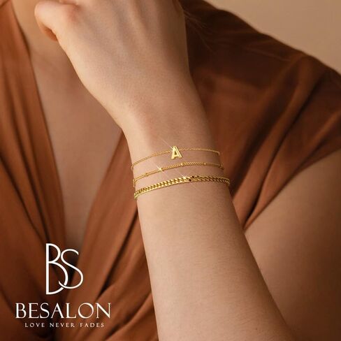 3PCS White Gold Initial Bracelets for Women Dainty 14K Gold Bracelet Stack Letter Link Charm A-Z Monogram Bracelet Anti Tarnish Jewelry Gifts for Women in Saudi Arabia