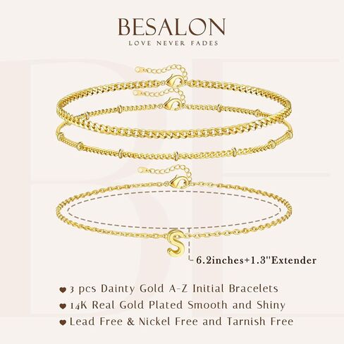3PCS White Gold Initial Bracelets for Women Dainty 14K Gold Bracelet Stack Letter Link Charm A-Z Monogram Bracelet Anti Tarnish Jewelry Gifts for Women in Saudi Arabia
