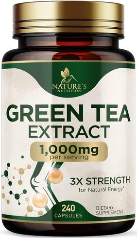 حبوب مستخلص الشاي الأخضر الطبيعي 98% EGCG 1000 مجم - قوة 3 أضعاف للطاقة الطبيعية وتدعم صحة القلب المضادة للأكسدة - مكمل عشبي مع البوليفينول، نباتي، غير معدل وراثيًا - 240 كبسولة in Kuwait