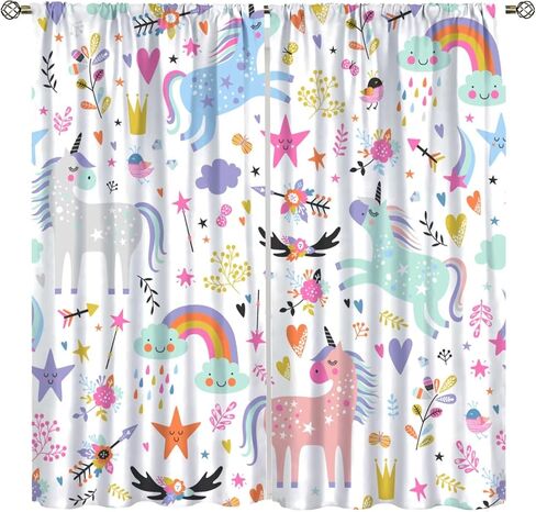 Unicorn Blackout Curtains for Kids Room Cute Cartoon Rainbow Window Curtains for Girls Bedroom Colorful Unicorns Window Drapes for Living Room Set 2 Panels,42x45 Inches in Saudi Arabia