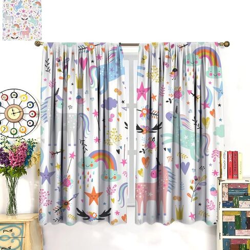 Unicorn Blackout Curtains for Kids Room Cute Cartoon Rainbow Window Curtains for Girls Bedroom Colorful Unicorns Window Drapes for Living Room Set 2 Panels,42x45 Inches in Saudi Arabia