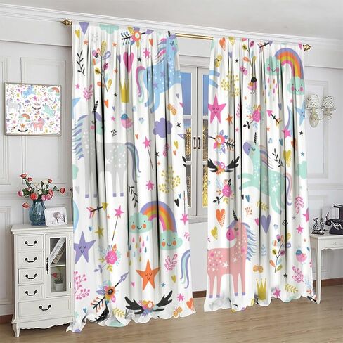 Unicorn Blackout Curtains for Kids Room Cute Cartoon Rainbow Window Curtains for Girls Bedroom Colorful Unicorns Window Drapes for Living Room Set 2 Panels,42x45 Inches in Saudi Arabia