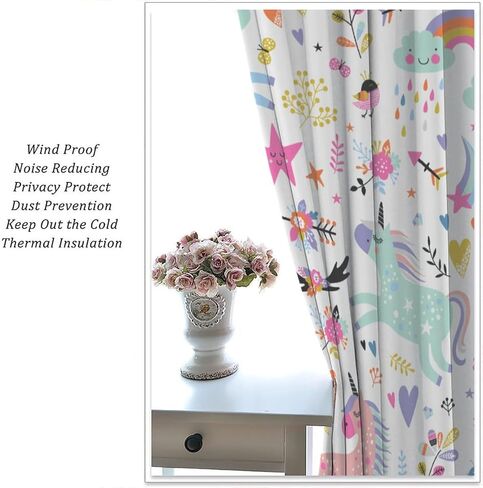 Unicorn Blackout Curtains for Kids Room Cute Cartoon Rainbow Window Curtains for Girls Bedroom Colorful Unicorns Window Drapes for Living Room Set 2 Panels,42x45 Inches in Saudi Arabia