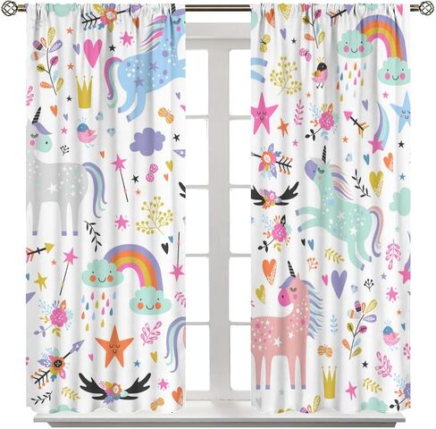 Unicorn Blackout Curtains for Kids Room Cute Cartoon Rainbow Window Curtains for Girls Bedroom Colorful Unicorns Window Drapes for Living Room Set 2 Panels,42x45 Inches in Saudi Arabia