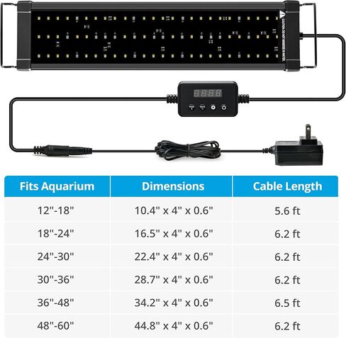 مصباح حوض السمك NICREW ClassicLED Plus LED مع مؤقت، 15 واط، لضوء خزان الأسماك من 18 إلى 24 بوصة، دورة ضوء النهار وضوء القمر، سطوع قابل للتعديل in Kuwait