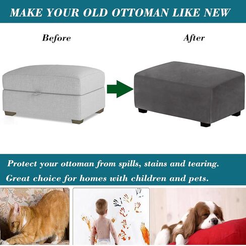 Ottoman Cover Rectangle,Stretch Velvet Ottoman Covers Thick Ottoman Covers Slipcover Rectangle Ottoman Slipcovers Soft Storage Ottoman Foot Rest Cover with Elastic Bottom Red Large in Saudi Arabia