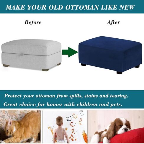 Ottoman Cover Rectangle,Stretch Velvet Ottoman Covers Thick Ottoman Covers Slipcover Rectangle Ottoman Slipcovers Soft Storage Ottoman Foot Rest Cover with Elastic Bottom Red Large in Saudi Arabia