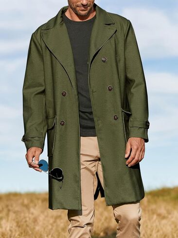 MNCEGEER Men's Trench Coat Notch Lapel Double Breasted Casual Cotton Blend Peacoat in Kuwait