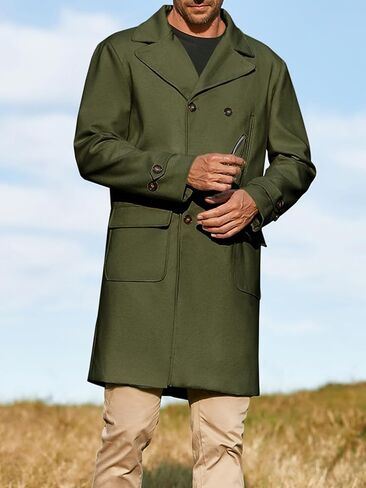 MNCEGEER Men's Trench Coat Notch Lapel Double Breasted Casual Cotton Blend Peacoat in Kuwait