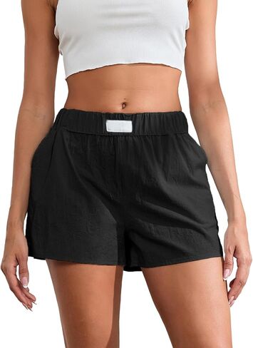 XBTCLXEBCO Boxer Shorts for Women Y2K Elastic Waist Solid Color Lounge Pajama Shorts Loose Wide Leg Pj Bottoms with Pockets in Saudi Arabia