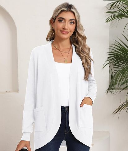 سترة LILBETTER النسائية خفيفة الوزن مع جيوب بأكمام طويلة ومفتوحة من الأمام للنساء in Kuwait