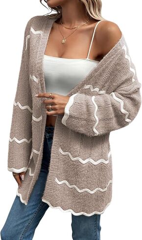 Sovoyontee Women's Striped Cardigan Sweaters 2024 Fall Oversized Open Front V Neck Lightweight Cardigans Knit Outerwear in Saudi Arabia