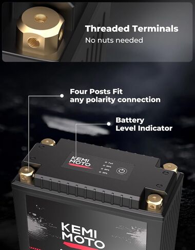 KEMIMOTO Lithium Motorcycle Battery YTX14-BS/YTX9-BS, LiFePO4 Lithium Battery 12v 6Ah, Full-Charged Powersports Battery, with 5 Universal-Fit EVA Spacers, Compatible with Motorcycle Lawn Mower ATV UTV in Saudi Arabia