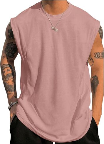 Men's Sleeveless Tank Tops Crewneck Loose Summer Tank Undershirt Workout Gym Muscle Tank T-Shirt in Saudi Arabia