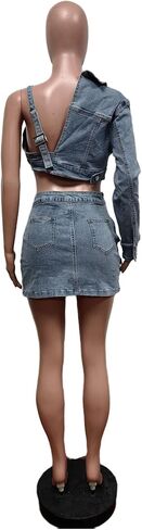 ملابس نسائية من Molilove مكونة من قطعتين من قماش الدنيم بكتف واحد وزر سفلي ومجموعة تنورة صغيرة مقسمة بدلة رياضية صيفية مثيرة in Kuwait