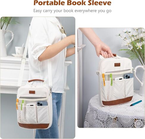 Book Sleeve with Zipper, Book Covers for Book Lovers, Multi-pocket Book Protector Cover with Shoulder Strap,Book Bag for Ipaad, kidle - Back To School Book Accessories in Saudi Arabia