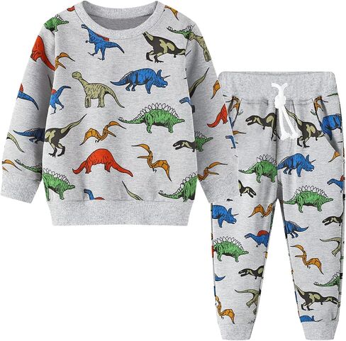 DDSOL Toddler Boys Outfit Dinosaur 2-Piece Long Sleeve Sweatshirt Top and Pant Playwear Set in Saudi Arabia