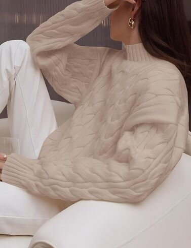 ZESICA Women's Sweaters 2024 Fall Winter Long Sleeve Mock Neck Solid Color Casual Loose Chunky Pullover Sweater in Kuwait