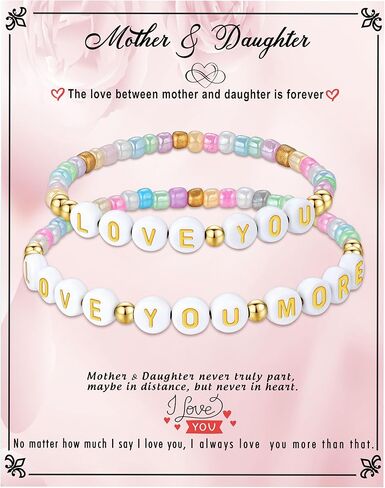 First Day of School Gifts Matching Bracelets for Women Girls Mother and Daughter Beaded Bracelet Multicolor Bead Stretch Back to School Gift I Love You Engraved Christmas Birthday Jewelry in Saudi Arabia