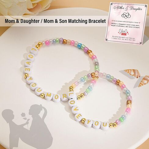 First Day of School Gifts Matching Bracelets for Women Girls Mother and Daughter Beaded Bracelet Multicolor Bead Stretch Back to School Gift I Love You Engraved Christmas Birthday Jewelry in Saudi Arabia