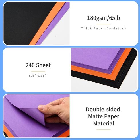 240 Sheets Halloween Cardstock 8.5 x 11" Thick Cardstock, 180gsm/65lb Cover, Double Sided Paper Card Stock for Halloween Card Making Arts Crafts Invitations Greeting Gift Tags(Black Orange Purple) in Saudi Arabia