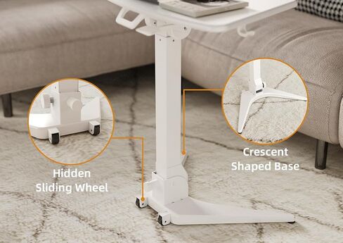 Mobile Standing Desk, Small Rolling Standing Desk, Pneumatic Height Adjustable Sit-Stand Desk with 90° Tiltable, Portable Mobile Workstation, with Non-Slip Computer Stand, White in Kuwait