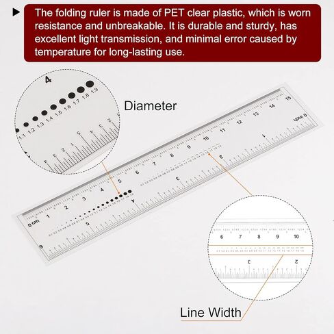 2pcs Film Flexible Ruler 4 Inch 0.1mm Scale PET Plastic Folding Straight Ruler Calibration Soft Ruler Measuring Tool for Factory, Transparent in Saudi Arabia