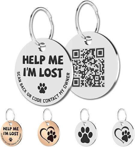 MYLUCKYTAG Stainless Steel QR Code Pet ID Tags Cat Tags - Pet Online Profile - Scan QR Receive Instant Pet Location Alert Email in Saudi Arabia