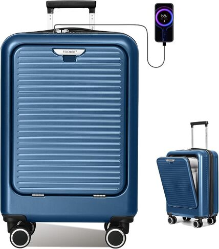 FOCHIER Carry On Luggage 22x14x9 Airline Approved with Front Compartment & USB Port, Hard Shell TSA Approved Carry On Suitcase with Spinner Wheels, Grey in Saudi Arabia