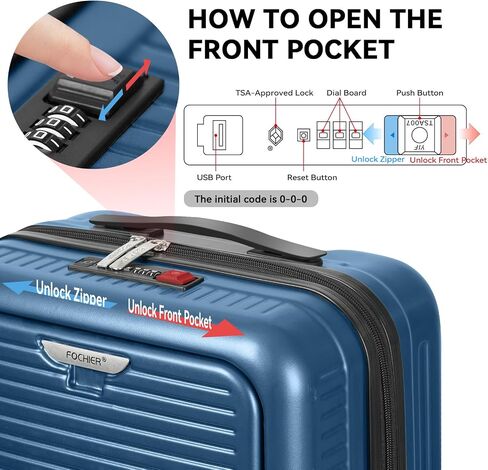 FOCHIER Carry On Luggage 22x14x9 Airline Approved with Front Compartment & USB Port, Hard Shell TSA Approved Carry On Suitcase with Spinner Wheels, Grey in Saudi Arabia