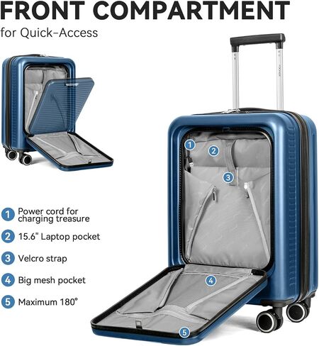 FOCHIER Carry On Luggage 22x14x9 Airline Approved with Front Compartment & USB Port, Hard Shell TSA Approved Carry On Suitcase with Spinner Wheels, Grey in Saudi Arabia