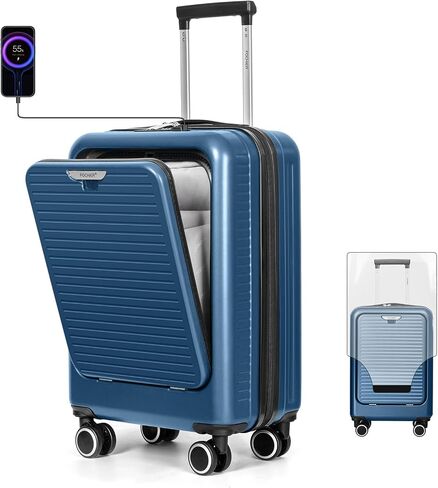 FOCHIER Carry On Luggage 22x14x9 Airline Approved with Front Compartment & USB Port, Hard Shell TSA Approved Carry On Suitcase with Spinner Wheels, Grey in Saudi Arabia