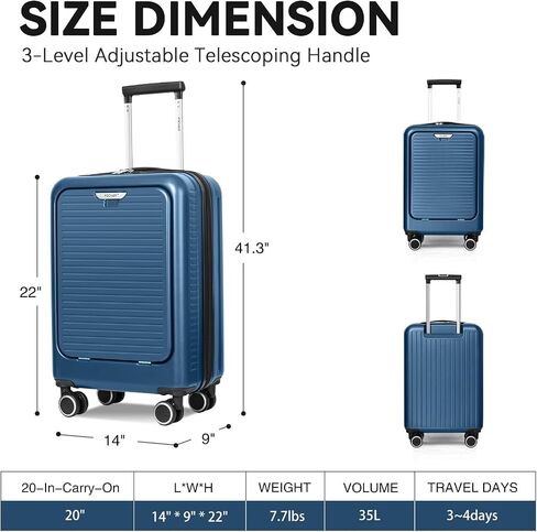 FOCHIER Carry On Luggage 22x14x9 Airline Approved with Front Compartment & USB Port, Hard Shell TSA Approved Carry On Suitcase with Spinner Wheels, Grey in Saudi Arabia