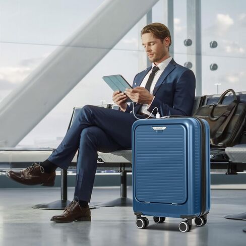 FOCHIER Carry On Luggage 22x14x9 Airline Approved with Front Compartment & USB Port, Hard Shell TSA Approved Carry On Suitcase with Spinner Wheels, Grey in Saudi Arabia