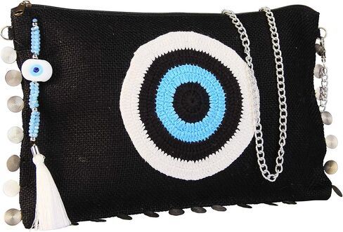 Evil Eye Nazar Jute/Burlap Clutch Bag Beach bag Zipper Crystals in Saudi Arabia