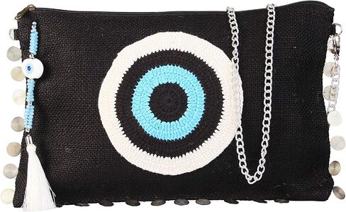 Evil Eye Nazar Jute/Burlap Clutch Bag Beach bag Zipper Crystals in Saudi Arabia
