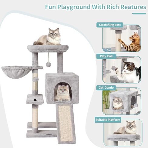 MIAO PAW 10Beige Cute Cat Tree Tower for Indoor Cats - Condo with Sisal Scratching Posts，Jump Platform Cat Furniture Activity Center Play House Bed Beige in Kuwait